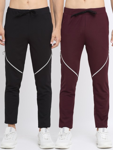 

NEUDIS Men Pack Of 2 Solid Slim-Fit Track Pants, Black