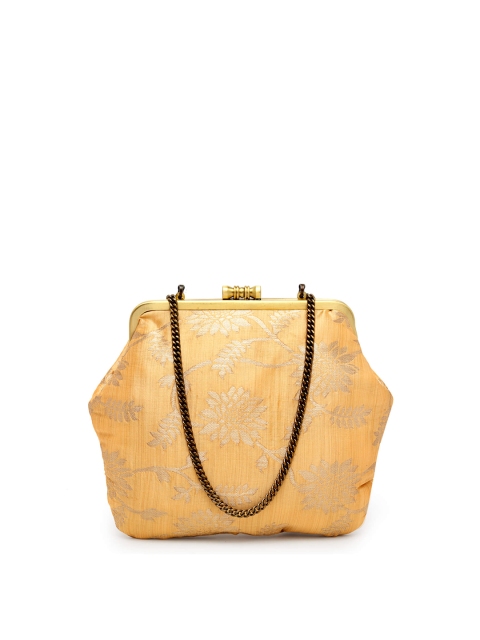 

PRACCESSORII Beige & Gold-Toned Printed Purse Clutch