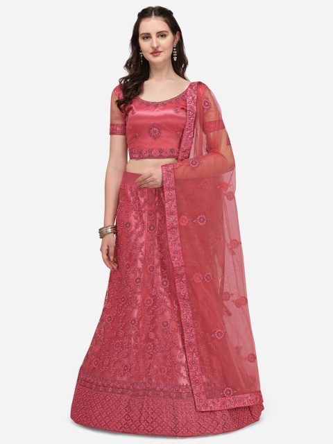 

Netram Pink Embroidered Semi-Stitched Lehenga & Unstitched Blouse With Dupatta