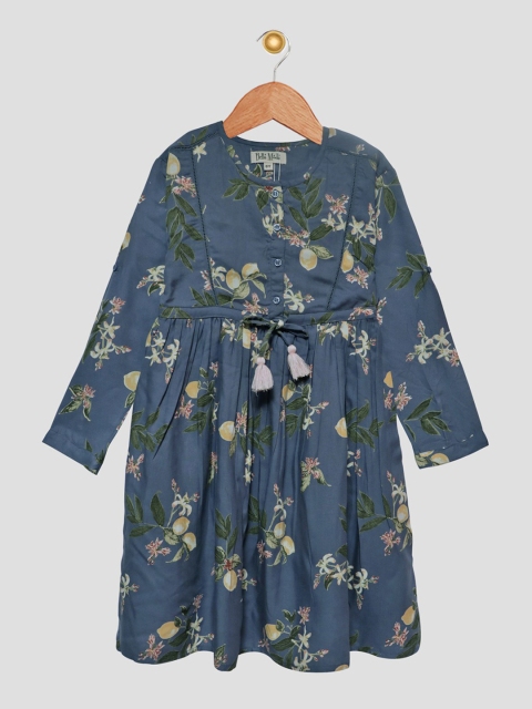 

Bella Moda Blue & Green Floral A-Line Dress