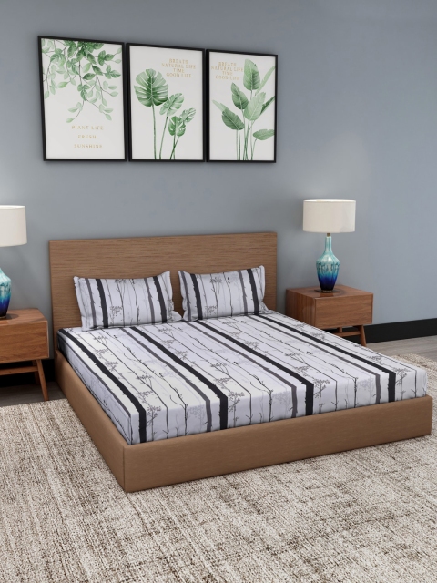 

NEUDIS Black & Grey Floral 180 TC King Bedsheet with 2 Pillow Covers