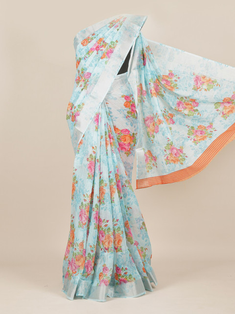 

Pothys Blue & Pink Floral Jute Silk Saree