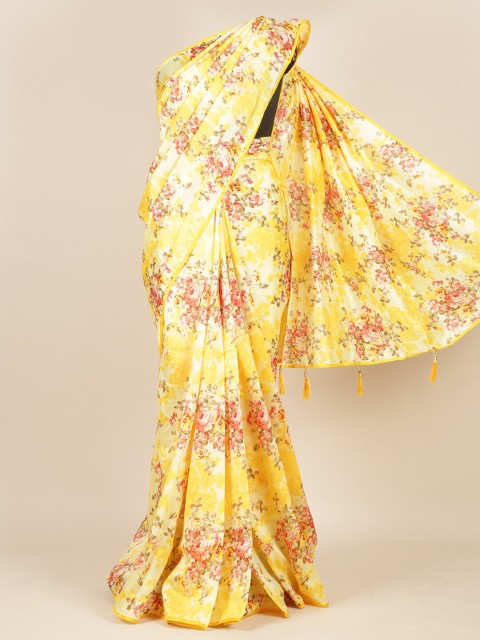 

Pothys Yellow Floral Printed Cotton Blend Saree