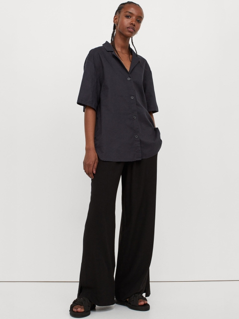 

H&M Women Black Linen-Blend Trousers
