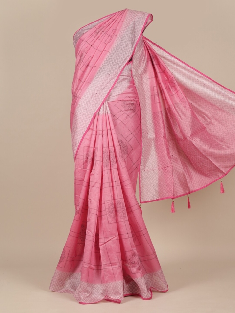 

Pothys Pink & White Checked Cotton Blend Saree
