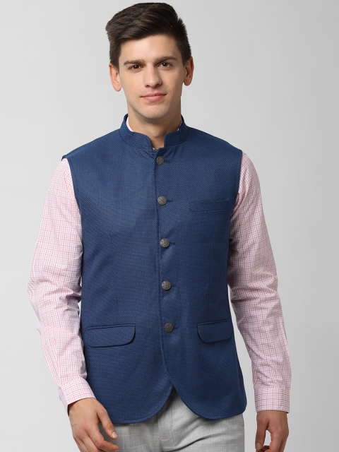 

Peter England Elite Men Blue Woven Design Nehru Jacket