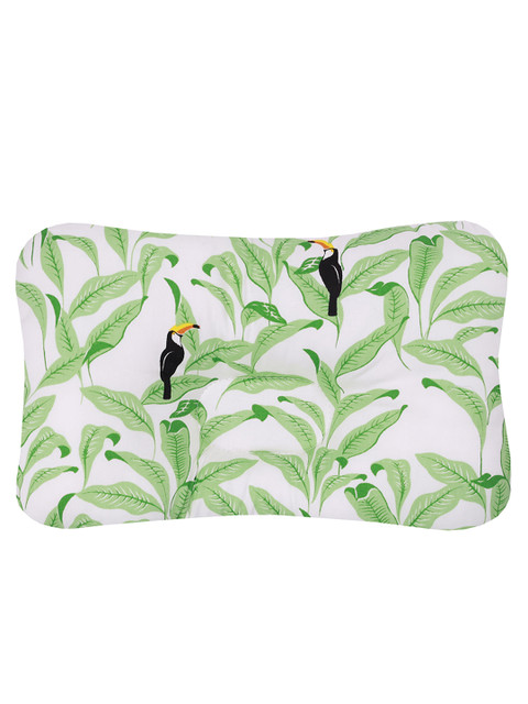 

KICKS & CRAWL Kids White & Green Birds & Leaves Printed Cotton Baby Pillow