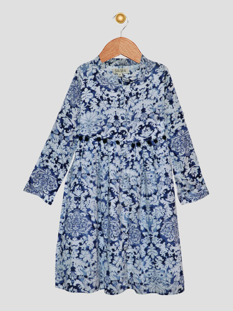 

Bella Moda Navy Blue & Off White Ethnic Motifs A-Line Dress