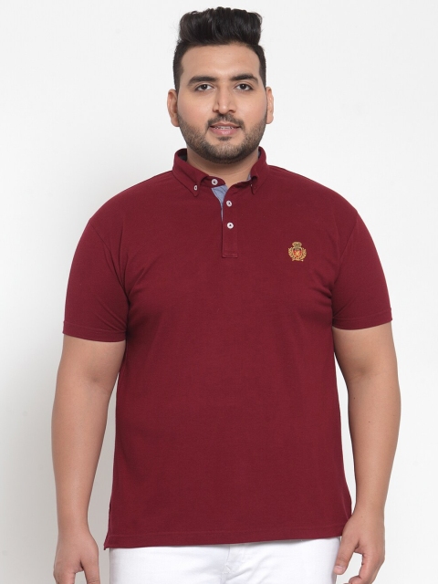 

plusS Men Maroon Mandarin Collar Applique T-shirt