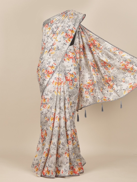 

Pothys Grey & Peach-Coloured Floral Saree