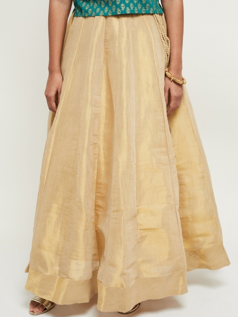 

max Women Gold-Coloured Solid A-Line Maxi Skirt