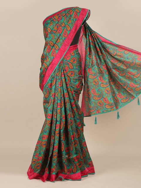 

Pothys Green & Pink Ethnic Motifs Cotton Blend Saree