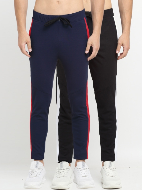 

NEUDIS Men Pack of 2 Black & Navy Blue Solid Structured Slim Fit Track Pants