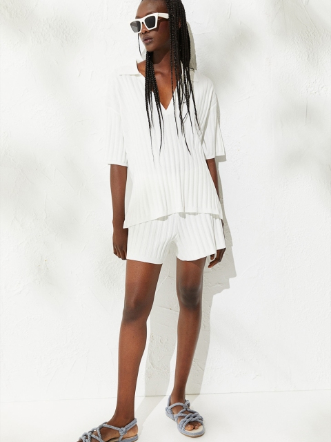 

H&M Women White Solid Ribbed Top