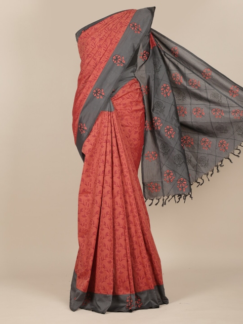 

Pothys Rust Brown & Grey Floral Saree