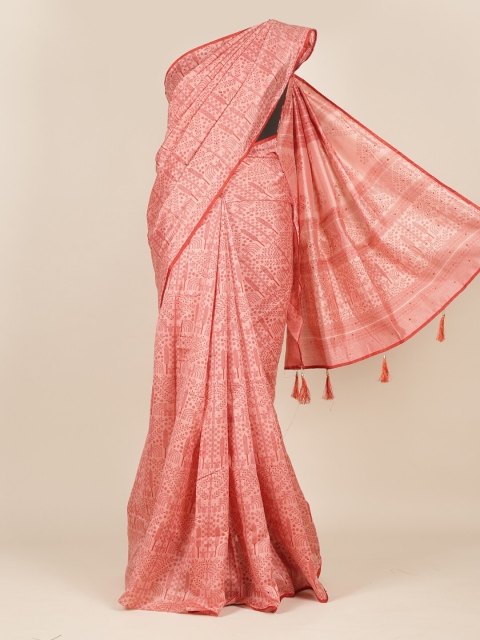 

Pothys Pink & Red Floral Cotton Blend Saree