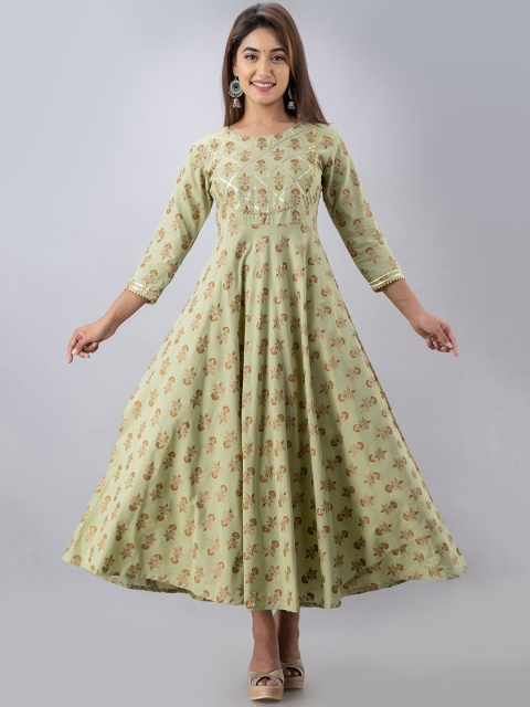 

GLAM ROOTS Green & Brown Floral Maxi Dress