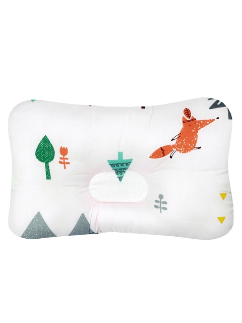

KICKS & CRAWL Kids White & Orange Printed Cotton Foxy Friends Baby Pillow