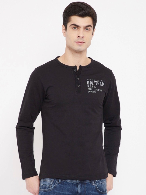 

Duke Men Black Henley Neck Cotton T-shirt