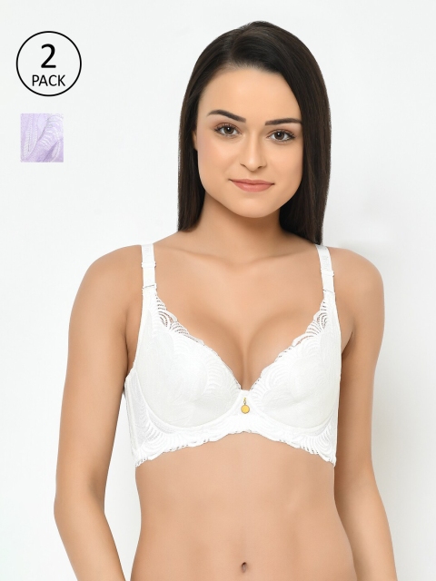 

Cosmo Lady Pack of 2 Purple & White Floral Plunge Bra
