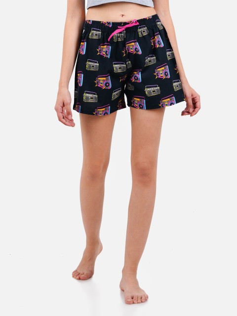 

Smugglerz Women Black & Pink Printed Cotton Lounge Shorts