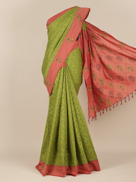 

Pothys Green & Peach-Coloured Floral Saree