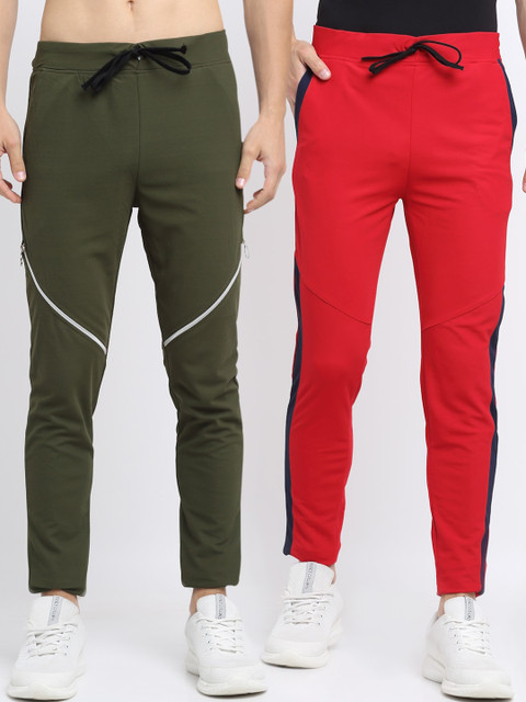 

NEUDIS Men Pack Of 2 Solid Structured Slim-Fit Track Pants, Red