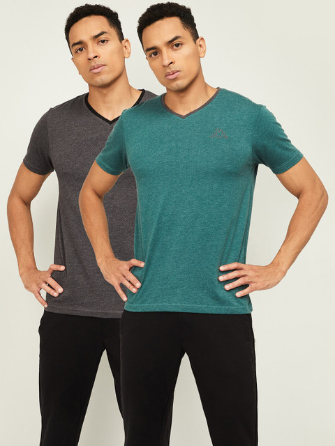 

Kappa Men Pack Of 2 Grey & Green V-Neck Slim Fit T-shirts