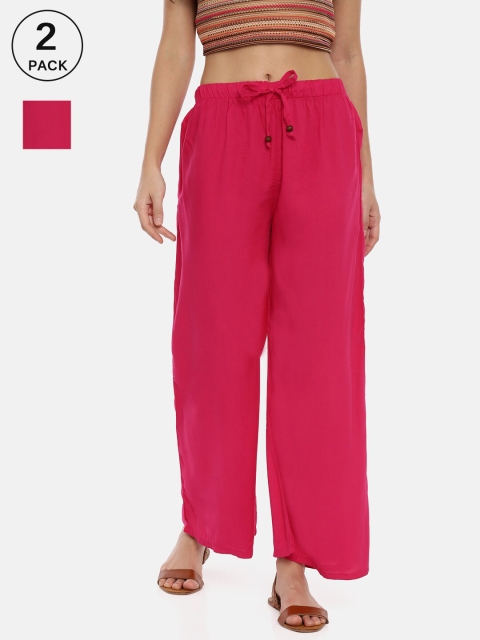 

GOLDSTROMS Pack of 2 Women Fuchsia Solid Palazzos
