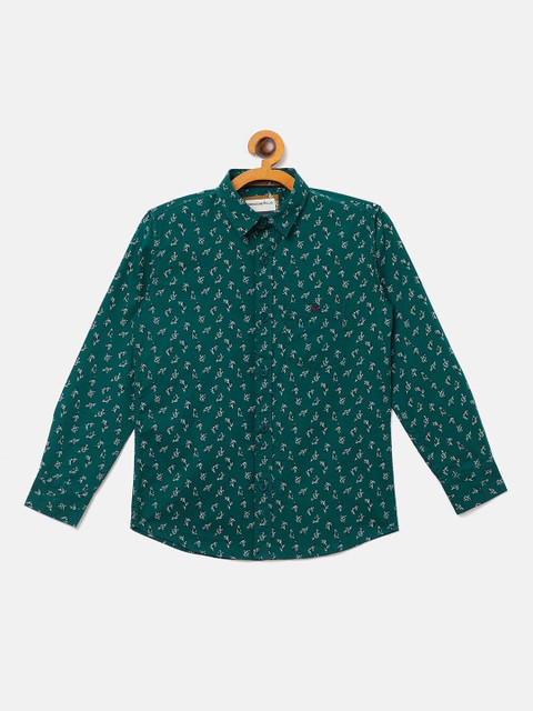 

Crimsoune Club Boys Green Slim Fit Printed Casual Shirt