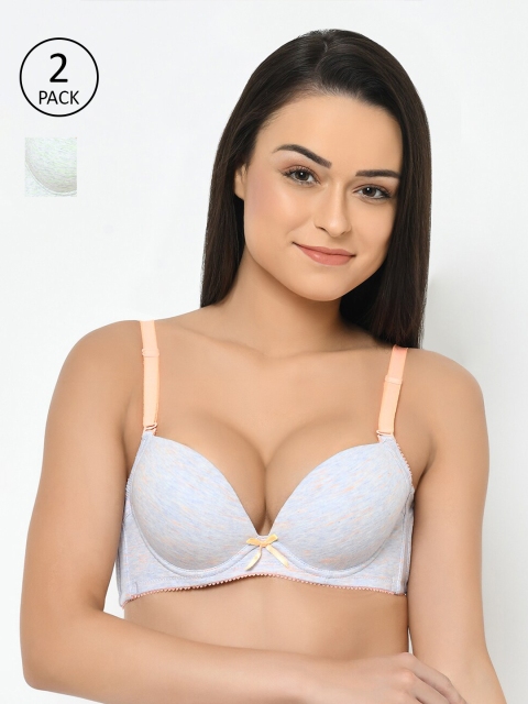 

Cosmo Lady Pack of 2 Grey & Coral Half Coverage Underwired Push-Up Bra 065925