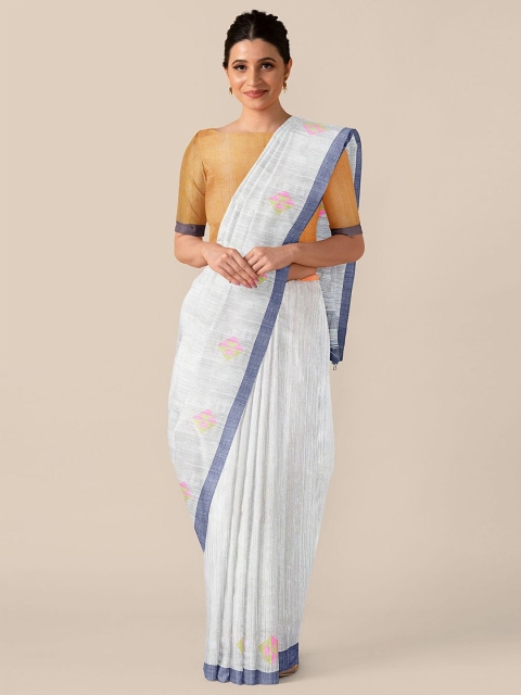 

Taneira Off White & Pink Pure Silk Tussar Saree