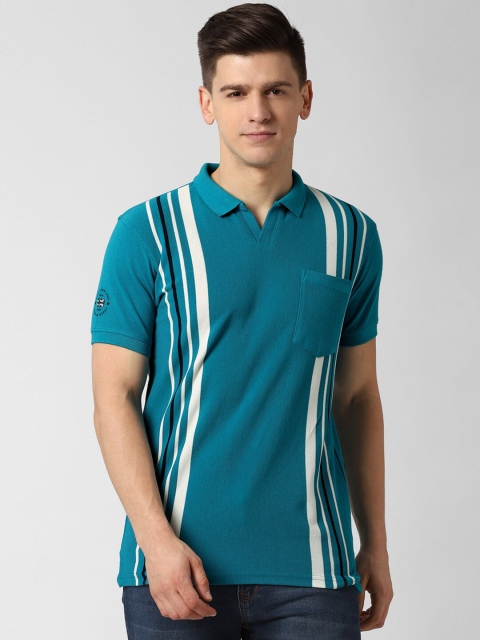 

Peter England Casuals Men Blue & White Striped Polo Collar T-shirt