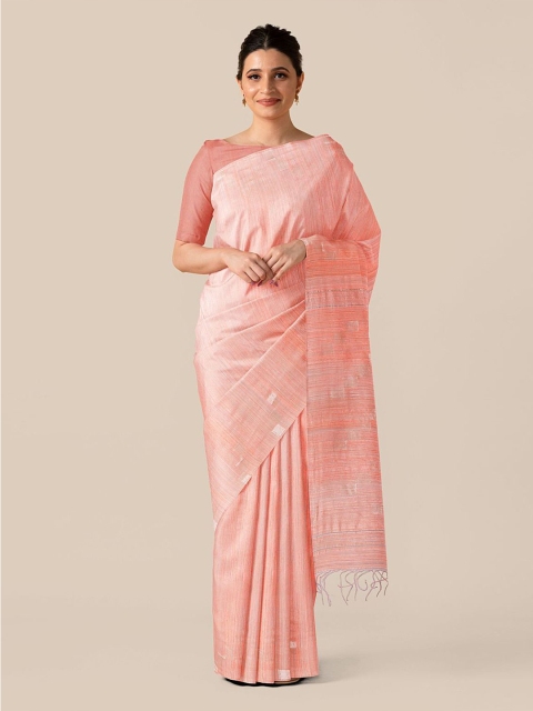 

Taneira Peach Pure Silk Tussar Saree