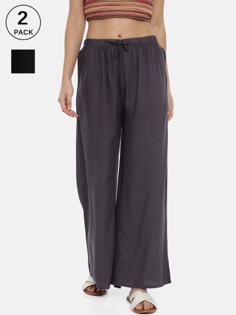 

GOLDSTROMS Women Pack of 2 Charcoal Grey & Black Knitted Palazzos