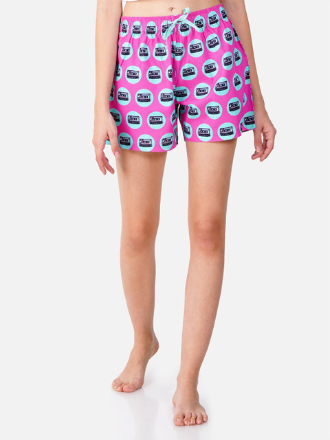 

Smugglerz Women Pink & Blue Printed Lounge Shorts