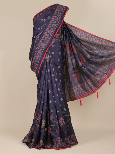 

Pothys Navy Blue & Red Floral Beads and Stones Saree