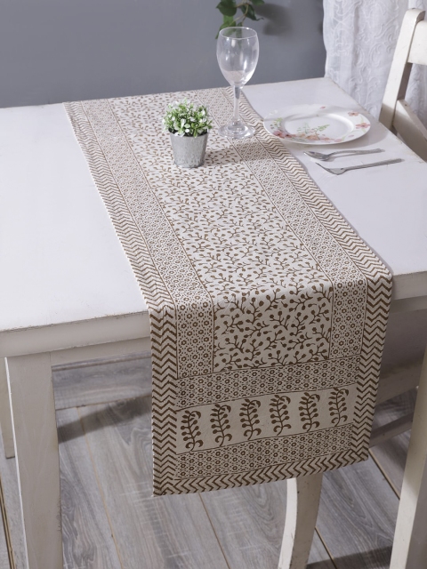 

RANGDESI Off White Bagh Ethnic Motifs Handblock Printed Cotton Table Runner