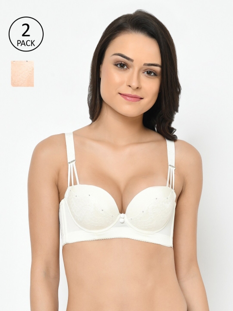 

Cosmo Lady Pack Of 2 White & Peach Underwired Heavily Padded Balconette Bras 88409