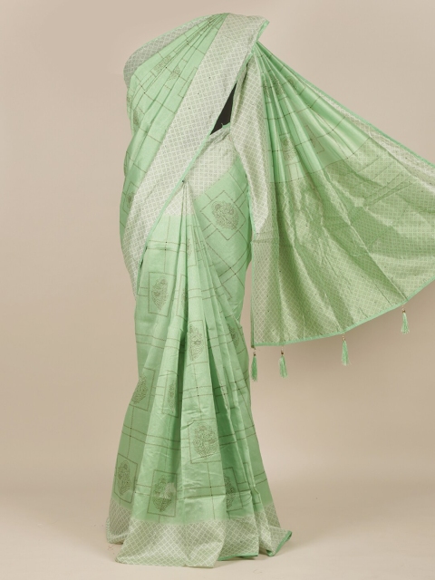 

Pothys Green Checked Cotton Blend Saree
