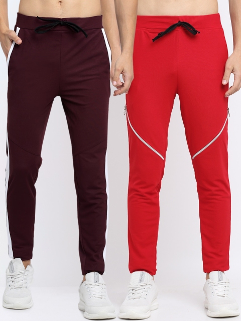 

NEUDIS Men Pack Of 2 Solid Structured Slim-Fit Track Pants, Maroon
