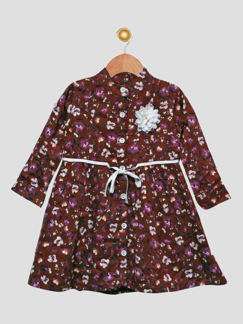 

Bella Moda Brown & Off White Floral A-Line Dress