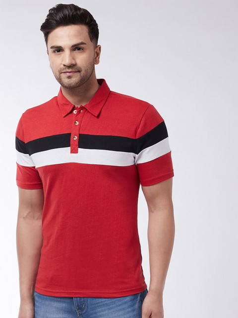 

GRITSTONES Men Red Striped Polo Collar T-shirt