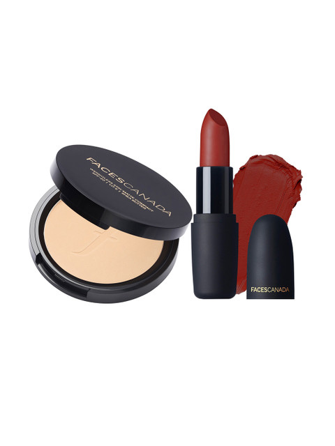 

FACES CANADA Set of 2 Weightless Compact Natural & Weightless Matte Lipstick Maroon Love, Multi