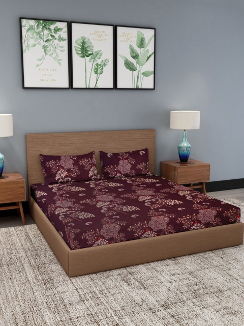 

NEUDIS Maroon & Red Floral 180 TC King Bedsheet with 2 Pillow Covers