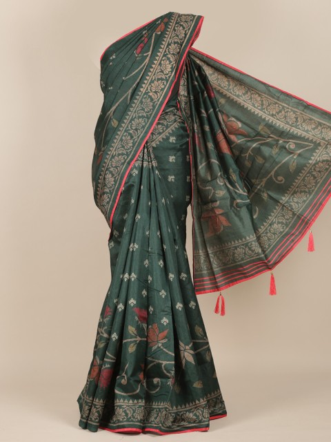 

Pothys Green & Beige Floral Beads and Stones Saree
