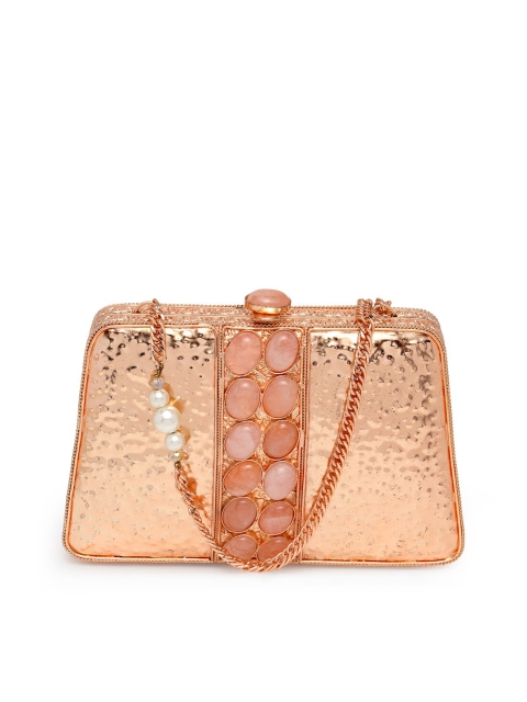 

PRACCESSORII Rose Gold & White Embellished Box Clutch