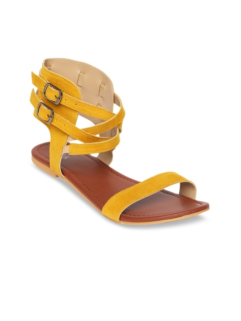 

STALK Women Yellow Colourblocked Open Toe Flats with Buckles