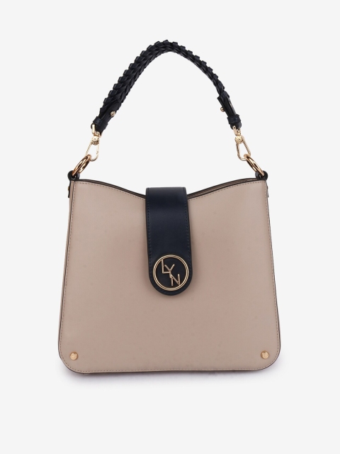 

LYN Beige Colourblocked PU Structured Sling Bag with Fringed
