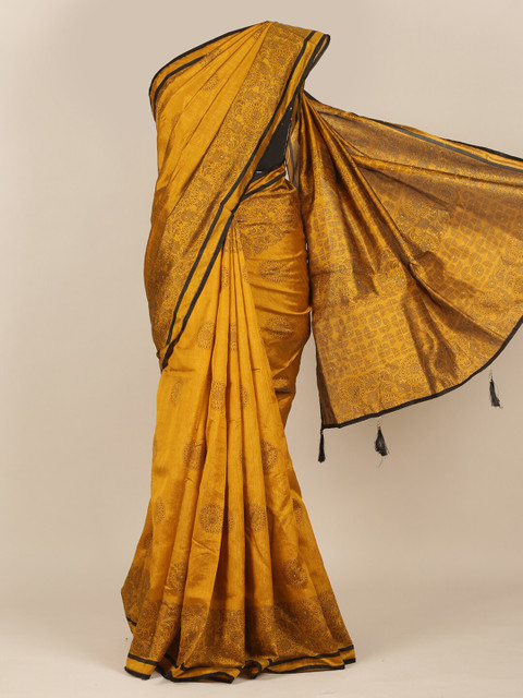 

Pothys Mustard Yellow & Black Floral Saree